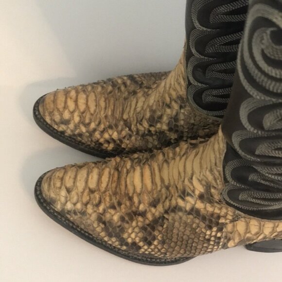 Tony Lama Boots Womens Size 6 Black Tan Snakeskin Western Cowboy Leather 3114 - Picture 5 of 14